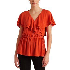 Lauren Ralph Lauren Womens Size XL Orange Ruffle Trim Surplice‎ Jersey Top NWT